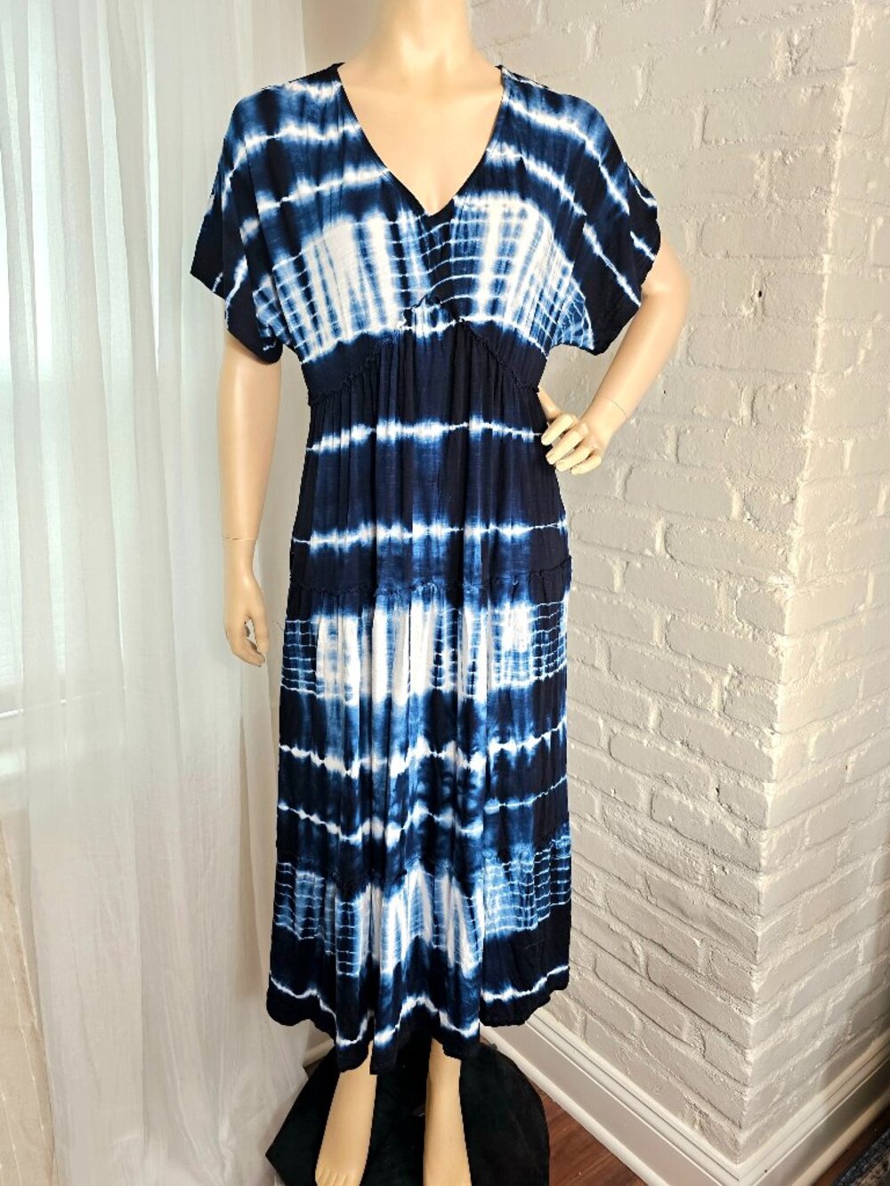 Knox Rose Indigo Shibori Tie-Dye Maxi Dress Medium